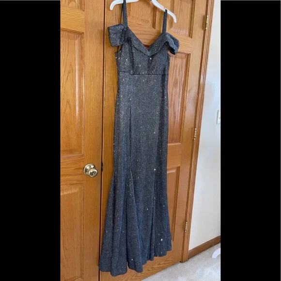 r & m richards gowns & formal dresses on sale RM Richards 9659 Black Nude Cold Shoulder Sequined Evening Dress Black Nude / 10 main image 0